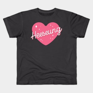 Enhypen Heeseung text pink sparkling heart | Morcaworks Kids T-Shirt